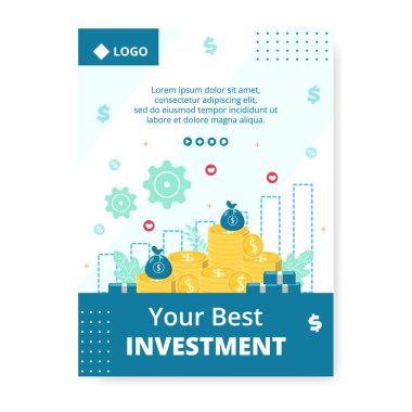 Business Investment Poster Şablonu Flat Tasarım Resimleri Sosyal medya, Tebrik Kartı ve İnternet İlanlarına Uygun Kare Arkaplanı Düzenleme