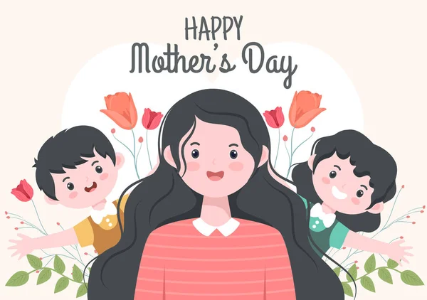 Happy Mother Day Flat Design Illustration Mother Holding Baby Children — Stock Vector