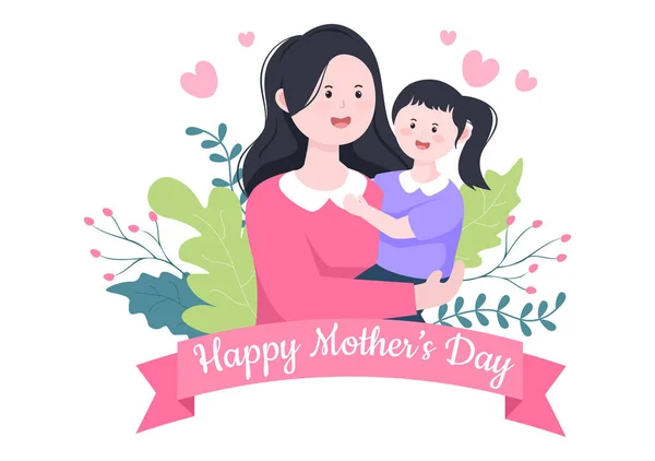 Happy Mother Day Flat Design Illustration Mother Holding Baby Children — Stock Vector