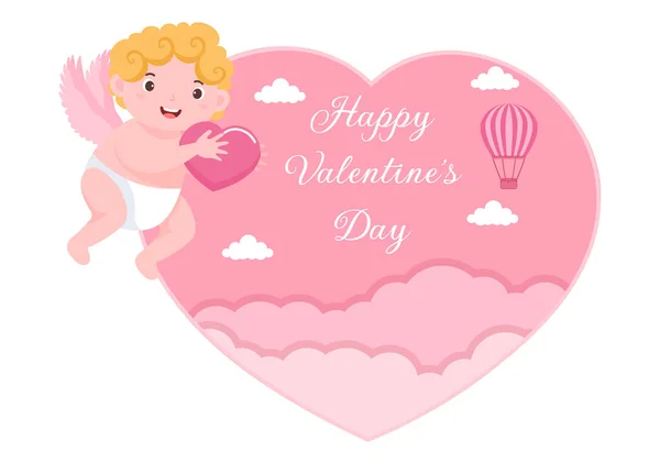 Happy Valentine Day Flat Design Illustration Die Februar Mit Cute — Stockvektor