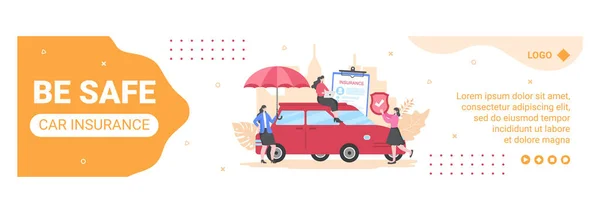 自動車保険バナーテンプレートフラットデザインイラストソーシャルメディア グリーティングカード Webインターネット広告に適した正方形の背景の編集可能 — ストックベクタ