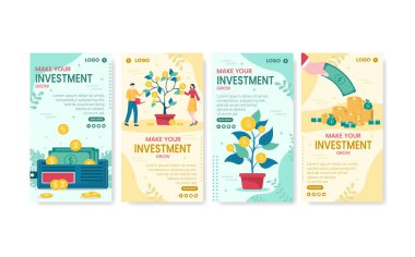 Business Investment Stories Şablonu Flat Design Illustration Düzenleme Sosyal medya, Tebrik Kartı ve Web İnternet Reklamları İçin Uygun