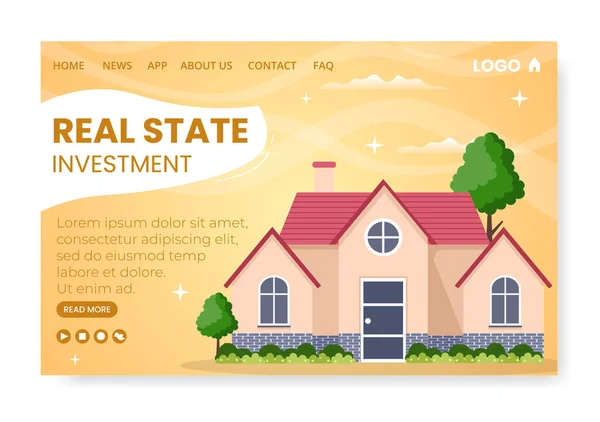 Real Estate Investment Landing Page Template Flat Design Illustration Editable - Stok Vektor
