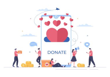 Love Charity ya da Gönüllü Yardım Takımıyla Çevrimiçi Bağış Yapılırken Poster ve Sansasyonel Tasarım Bağış Toplamak İçin Birlikte Çalıştı