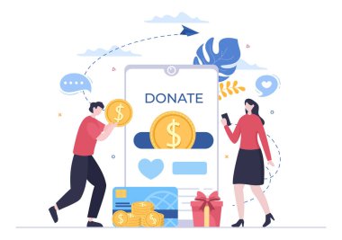 Love Charity ya da Gönüllü Yardım Takımıyla Çevrimiçi Bağış Yapılırken Poster ve Sansasyonel Tasarım Bağış Toplamak İçin Birlikte Çalıştı