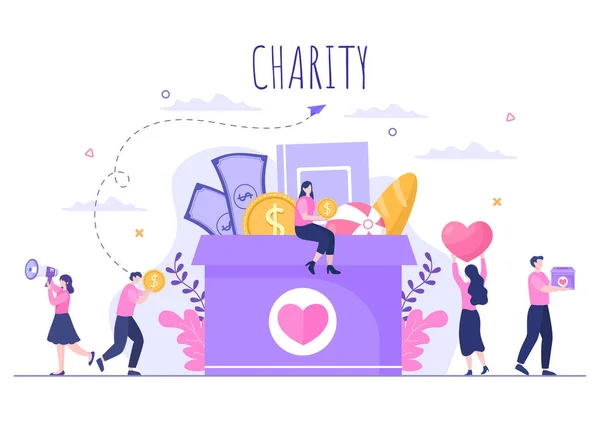 Love Charity Giving Donation Volunteer Team Samengewerkt Donaties Voor Poster — Stockvector