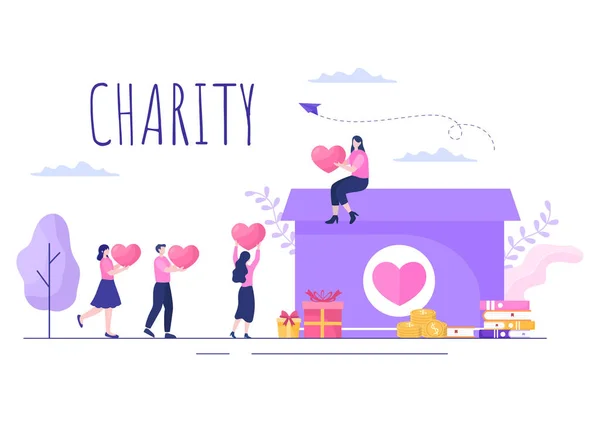 Love Charity Donación Través Del Equipo Voluntario Trabajaron Juntos Para — Vector de stock