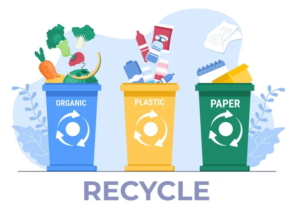 Proceso Reciclaje Con Basura Orgánica Papel Plástico Para Proteger Entorno — Vector de stock