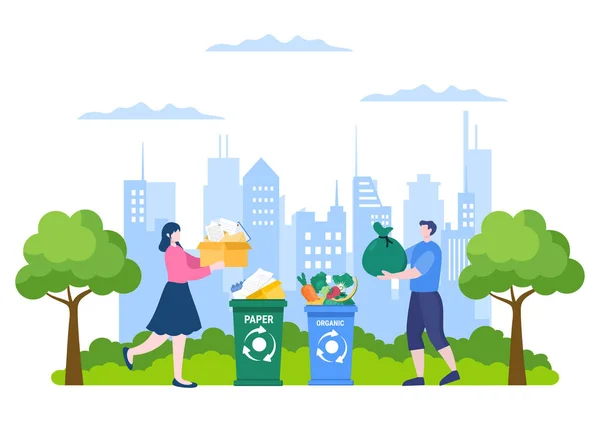 Reciclar Processo Com Lixo Orgânico Papel Plástico Para Proteger Ambiente — Vetor de Stock