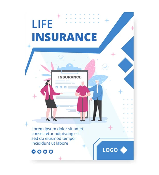 Life Insurance Poster Template Flat Design Illustration Editable Square Background — 스톡 벡터