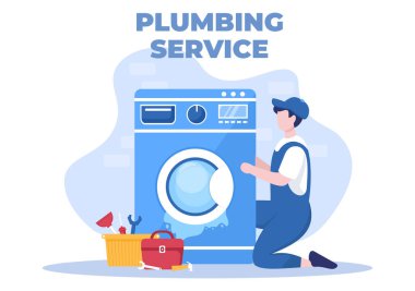 Tesisatçılarla Tesisat Servisi Tamir, Bakım Evi ve Temizlik Banyo Malzemeleri Arkaplan Resimlerinde