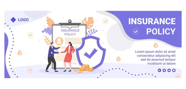 Insurance Policy Cover 템플릿 디자인 일러스트레이션 Editable Square Background Social — 스톡 벡터