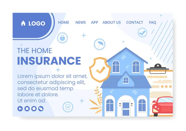 Property Home Insurance Landing Page Template Flat Design Illustration Editable —  Vetores de Stock