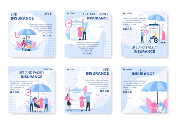 Family Life Insurance Post Mall Platt Design Redigerbar Illustration Fyrkantig — Stock vektor