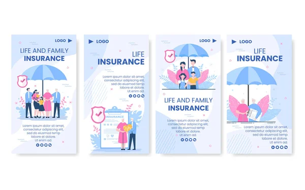Family Life Insurance Stories Template Flat Design Editable Illustration Square — Stockový vektor