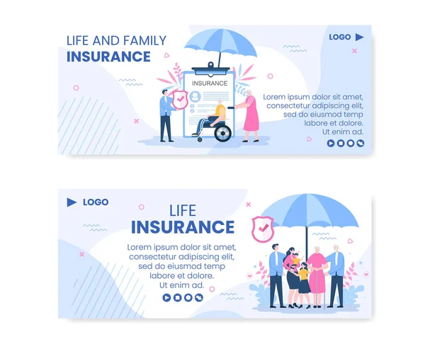 Family Life Insurance Banner Template Flat Design Editable Illustration Square — Stock vektor