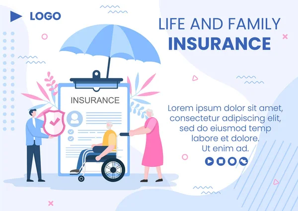 Family Life Insurance Brochure Template Flat Design Editable Illustration Square — 스톡 벡터