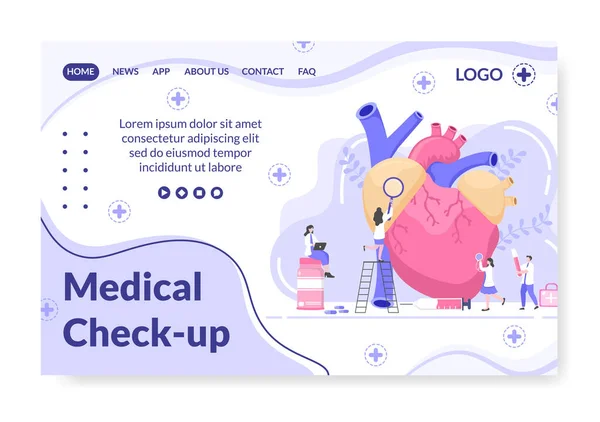 Medical Check Landing Page Template Health Care Flat Design Illustration — Vetor de Stock