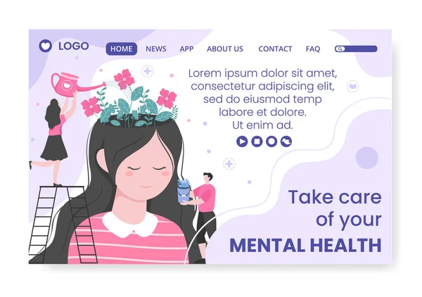 Mental Health Care Consultant Landing Page Template Flat Design Illustration — Vettoriale Stock