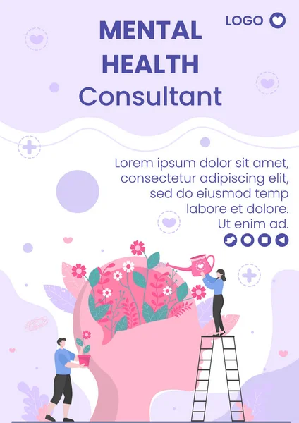 Mental Health Care Consultant Flyer Template Flat Design Illustration Editable —  Vetores de Stock