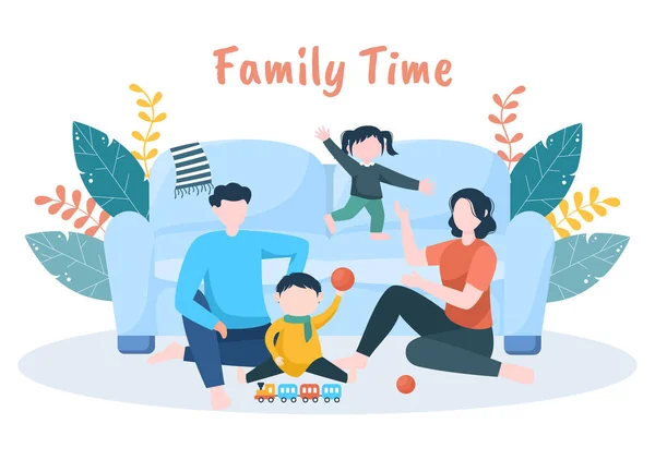 Сімейний Час Веселих Батьків Дітей Проводити Час Разом Вдома Різні — стоковий вектор