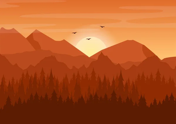 Ηλιοβασίλεμα Τοπίο Των Βουνών Hill Wilderness Sands Λίμνη Και Κοιλάδα — Διανυσματικό Αρχείο
