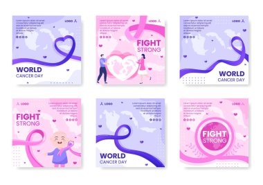 Dünya Kanser Günü Şablonu Düz Tasarım Sağlık Resimleri Sosyal medya, Tebrik Kartı veya Web Reklamları için Kare Arkaplan Düzenleme