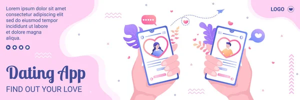 Dating App Love Match Cover Template Flat Design Illustration Editable — 스톡 벡터