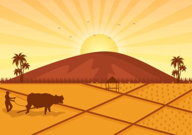 Sabah Sahnesi Dağları, Tepe, Göl ve Vadi 'nin Gündoğumu Poster, Sancak veya Arkaplan Resimleri İçin Düz Doğa