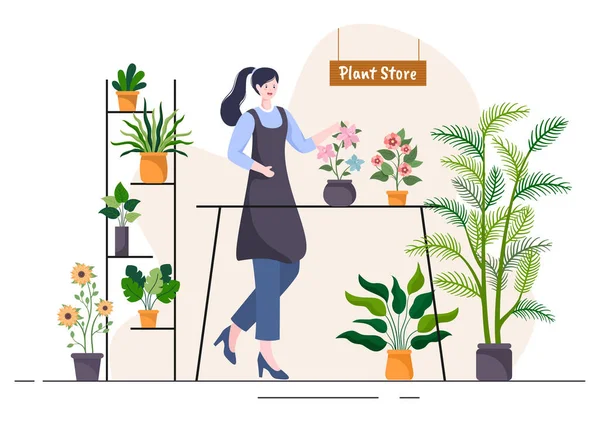 Tienda Flores Plantas Tienda Con Cuidado Floristas Productos Naturales Ecológicos — Vector de stock