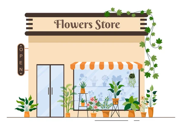 Tienda Flores Plantas Tienda Con Cuidado Floristas Productos Naturales Ecológicos — Vector de stock