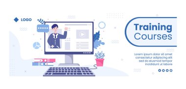 Business Online Training, Seminar or Courses Cover Template Flat Illustration Editable of Square Background for Social media or Greetings Card