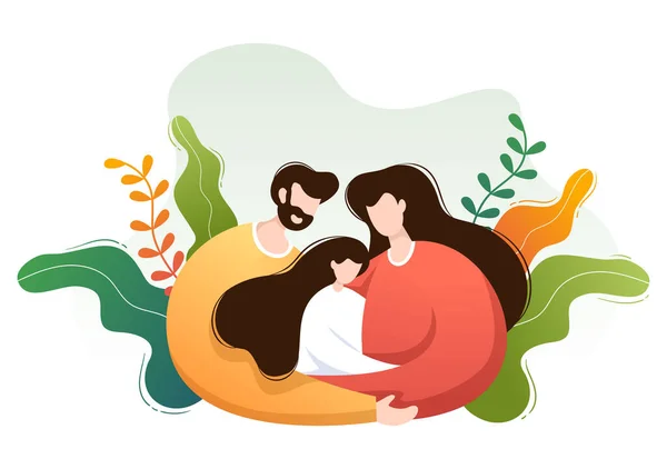 Parenting Mother Father Kids Embracing Each Other Loving Family Cute — Stock Vector