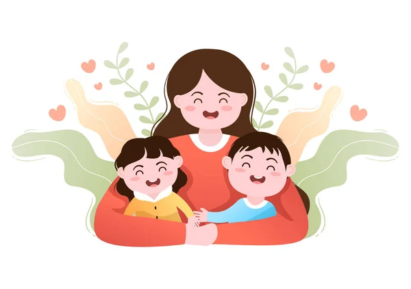 Parenting Mother Father Kids Embracing Each Other Loving Family Cute — Stock Vector
