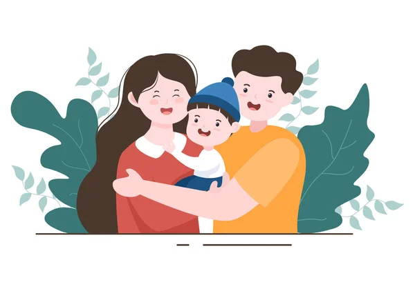 Parenting Mother Father Kids Embracing Each Other Loving Family Cute — Vector de stock