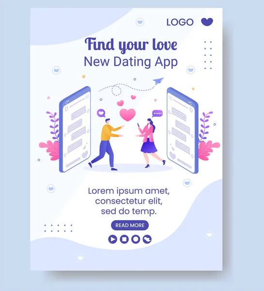 Dating App Love Match Banner Template Flat Design Illustration Editable — Stock Vector