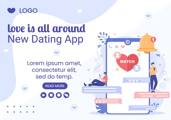 Dating App Love Match Brochure Template Flat Design Illustration Editable — Stock Vector