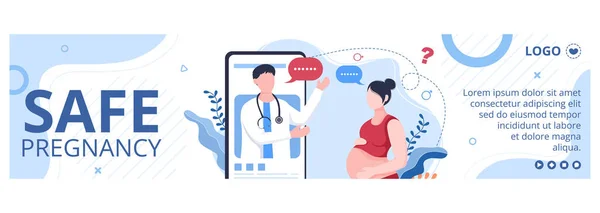 Pregnant Lady Mother Banner Health Care Template Flat Design Illustration — Archivo Imágenes Vectoriales