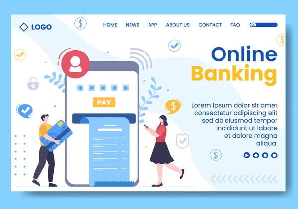 Online Banking App Wallet Bank Credit Card Landing Page Template — Stockový vektor