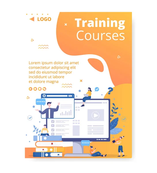 Business Online Training Seminar Courses Poster Template Flat Illustration Editable — Stock Vector