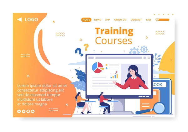 Business Online Training Seminar Courses Landing Page Template Flat Illustration — Stock Vector