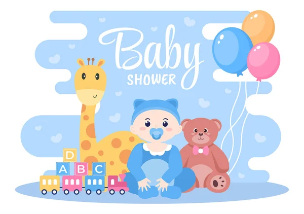 Baby Shower Little Boy Girl Cute Design Toys Accessories Newborn — Stockvektor