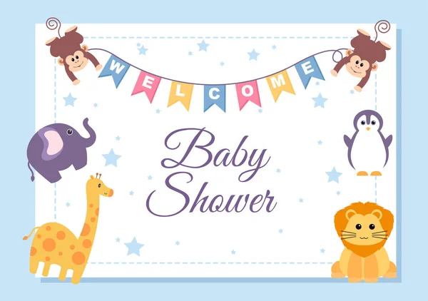 Baby Shower Little Boy Girl Cute Jungle Animals Design Background — Stockvektor