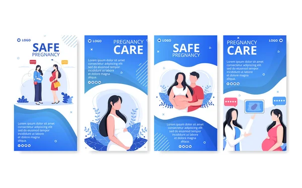 Pregnant Mother Maternity Insurance Stories Health Care Template Flat Illustration — Vector de stock