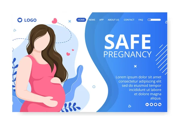 Pregnant Mother Maternity Insurance Landing Page Health Care Template Flat — Archivo Imágenes Vectoriales