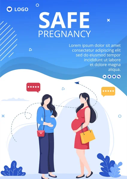 Pregnant Mother Maternity Insurance Flyer Health Care Template Flat Illustration — Archivo Imágenes Vectoriales