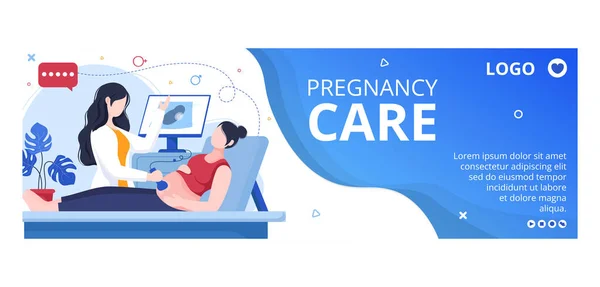 Pregnant Mother Maternity Insurance Cover Health Care Template Flat Illustration — Archivo Imágenes Vectoriales