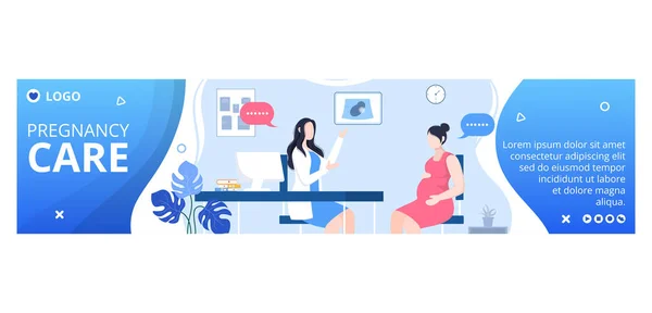 Pregnant Mother Maternity Insurance Banner Health Care Template Flat Illustration — Archivo Imágenes Vectoriales