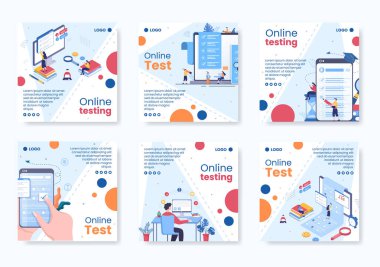 Online Testing Course Post Template Flat Design Illustration Editable of Square Background for Social media, E-learning and Education Concept