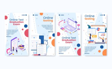 Online Testing Course Stories Template Flat Design Illustration Editable of Square Background for Social media, E-learning and Education Concept